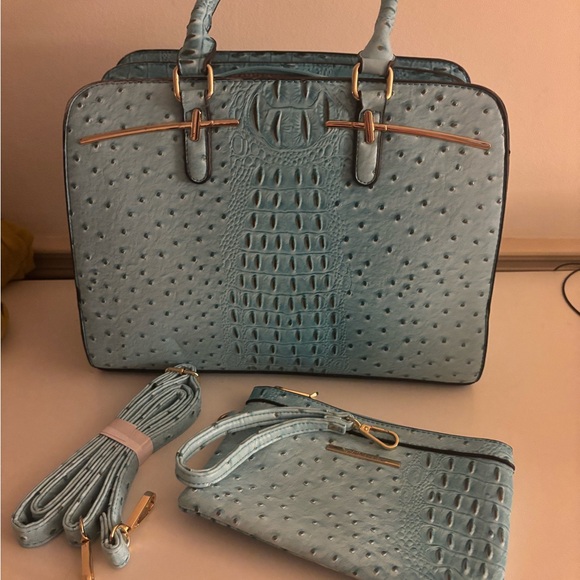 Handbags - Elegant Turquoise Textured Women's Bag Set